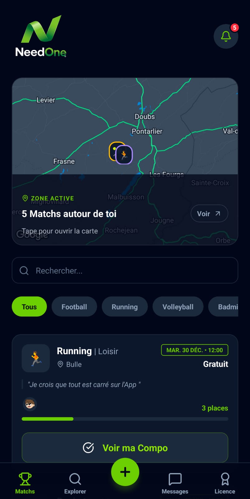 NeedOne - écran principal